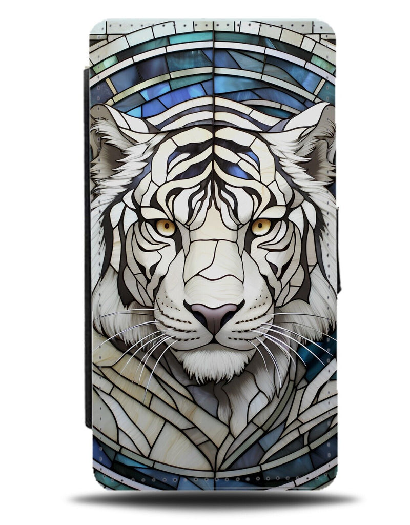 White Tiger Stained Glass Design Flip Wallet Case Tigers Face Siberian Eyes DF96