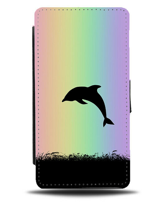 Dolphin Silhouette Flip Cover Wallet Phone Case Dolphins Rainbow Colourful I083