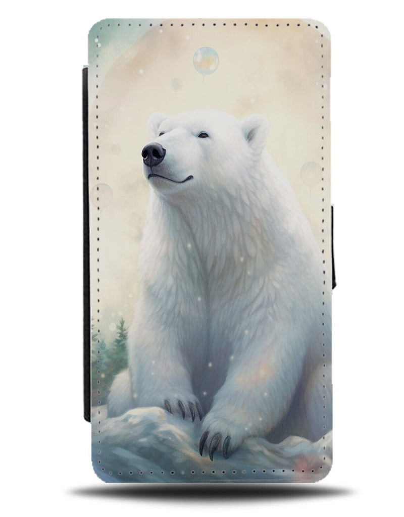 Christmas Polar Bear Flip Wallet Case Bears Artic Snow White Moon Winter CH73
