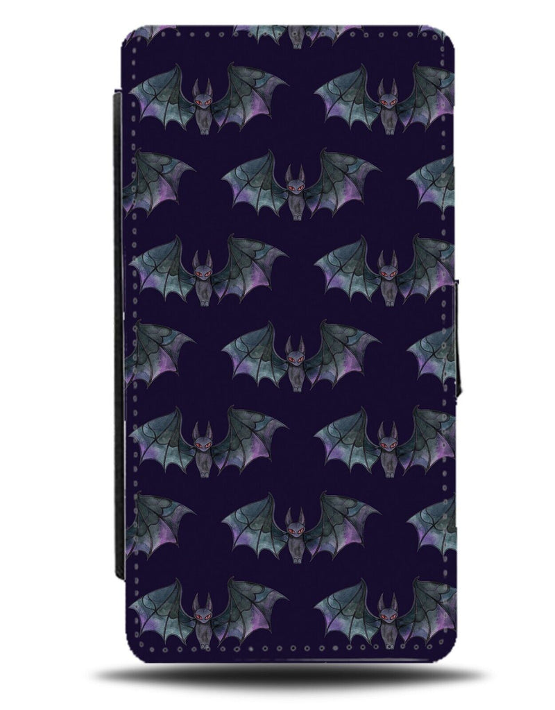 Halloween Bats Flip Wallet Case Bat Black Dark Grey Purple Wings Spooky At07