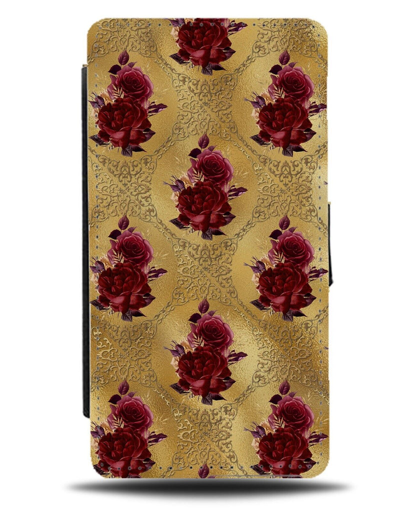 Gothic Golden Red Roses Flip Wallet Case Gold Rose Flowers Grunge Goth Punk AI62