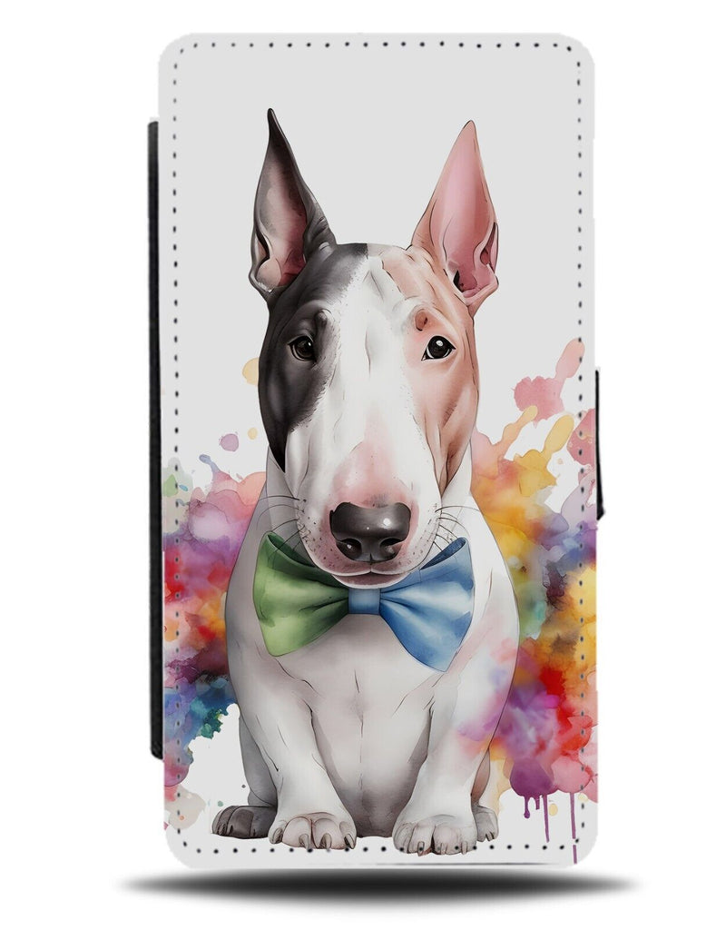 Funny Bull Terrier In Bowtie Flip Wallet Case Bow Tie Watercolour Colourful AA26