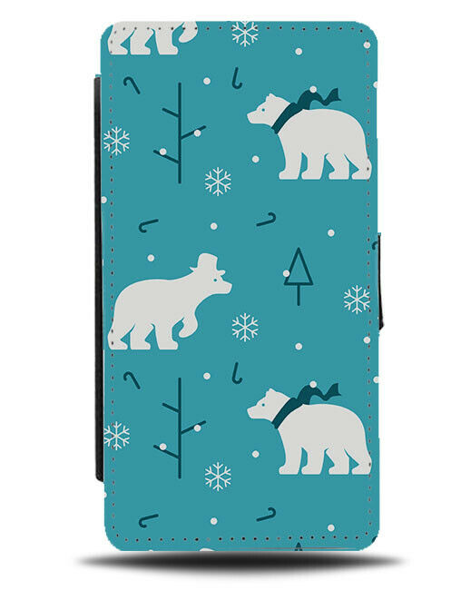 Winter Polar Bear Flip Wallet Case Bears Snow Xmas Turquoise Green F203