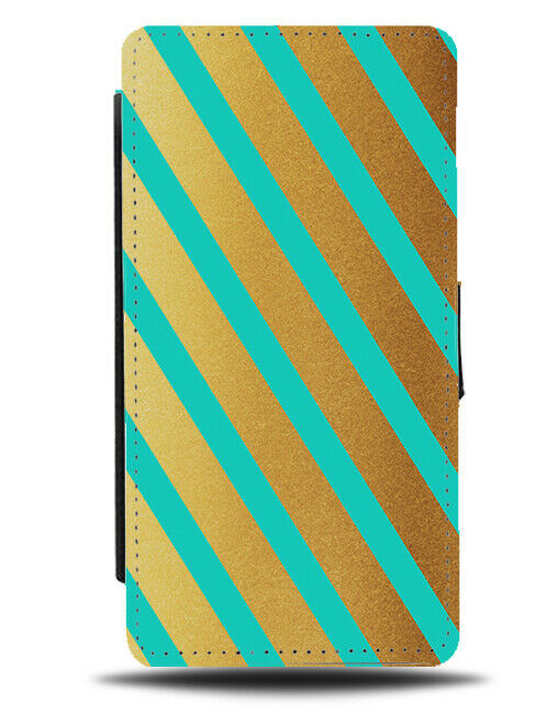 Gold & Turquoise Green Striped Flip Cover Wallet Phone Case Bright Stripes i887