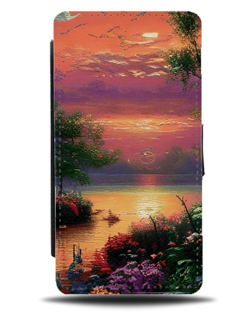 Beautiful Sunset Over A Lake Flip Wallet Case Sun Set Rise Sunrise Picture BB34