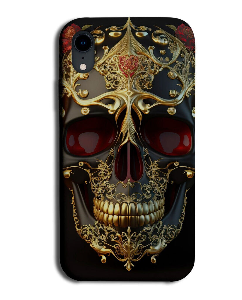 Golden Sugar Skull Picture Phone Case Cover Skulls Head Gold Coloured Goth Q704E