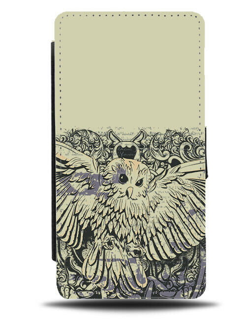 Vintage Flying Owl Flip Wallet Phone Case Owls Drawing Graffiti Bird Birds E533