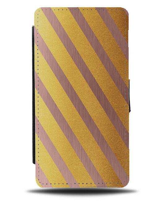 Gold & Rose Gold Striped Flip Cover Wallet Phone Case Colour Stripes Golden i889