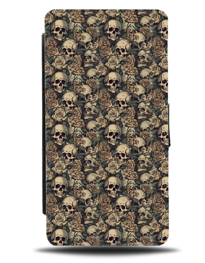 Vintage Skulls Pattern Flip Wallet Case Skull Heads Art Faces Halloween Old CA22