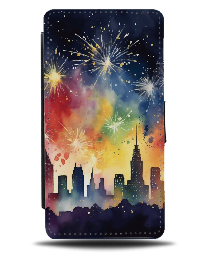 Colourful Skyline Fireworks Flip Wallet Case Firework Buildings City Sky DA22