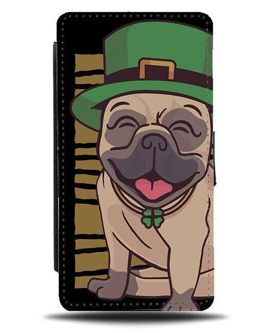 The Irish Pug Puppy Flip Wallet Case Pugs St Patricks Day Green Top Hat K157