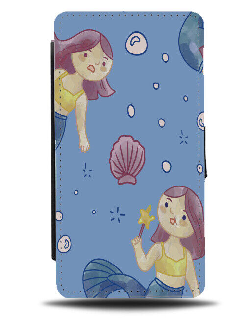 Cartoon Mermaid Drawing Flip Wallet Case Sketch Mermaids Water Kids Sea N002