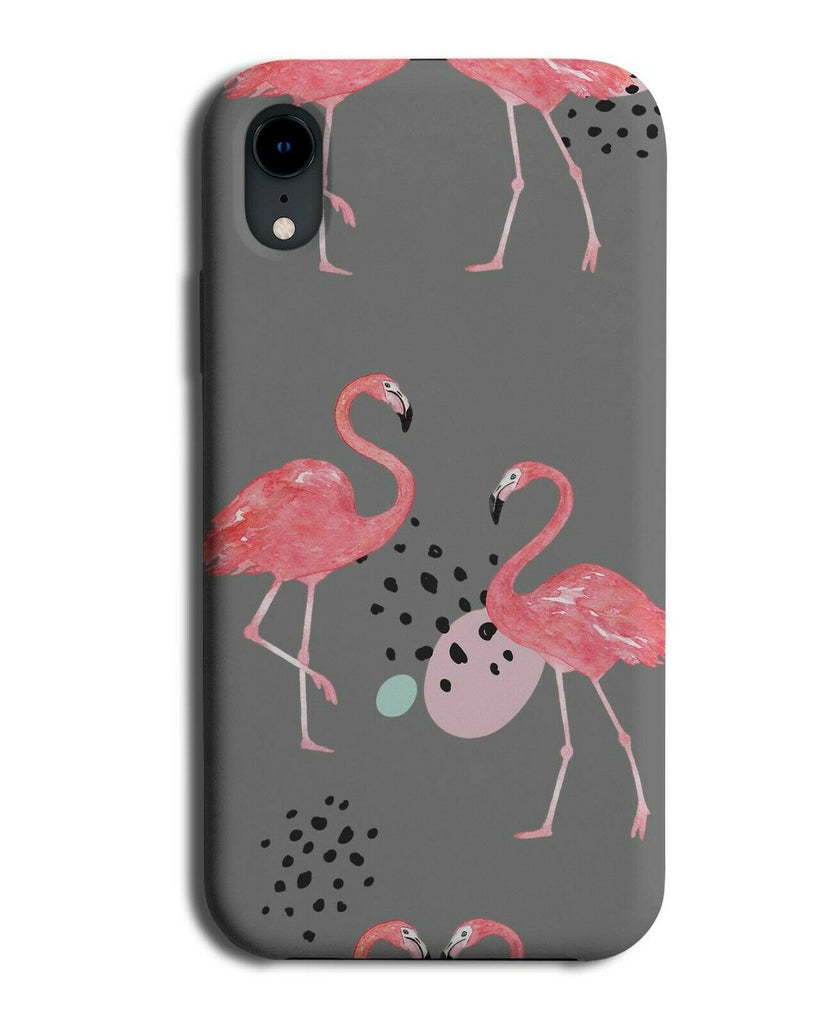 Dark Grey Flamingo Pattern Phone Case Cover Print Flamingos Drawing Picture F158