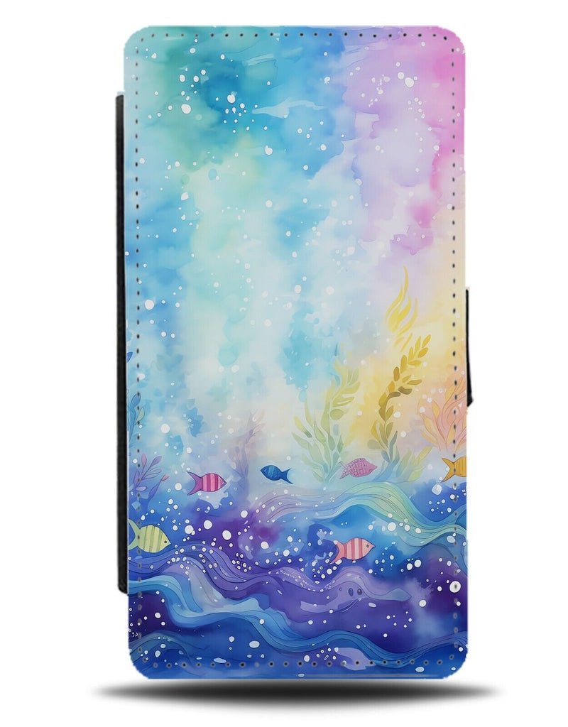 Underwater Fish Swimming Flip Wallet Case School Of Fishes Oil Painting CS63