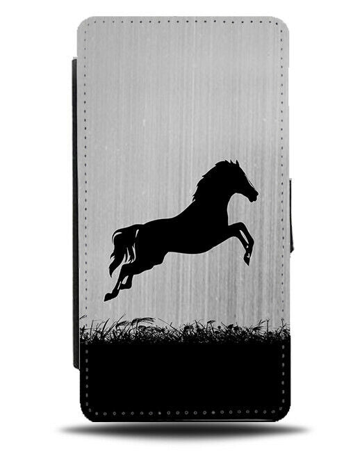 Horse Silhouette Flip Cover Wallet Phone Case Horses Pony Silver Grey i149