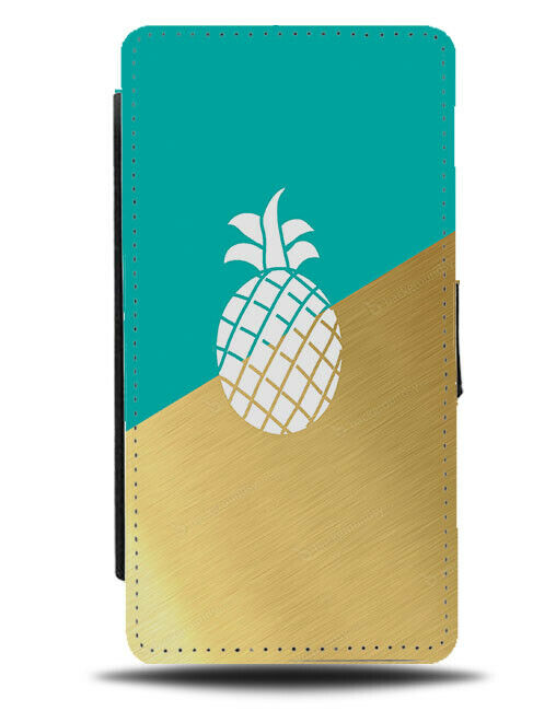 Turquoise Green and Gold Pineapple Flip Cover Wallet Phone Case Golden & B948