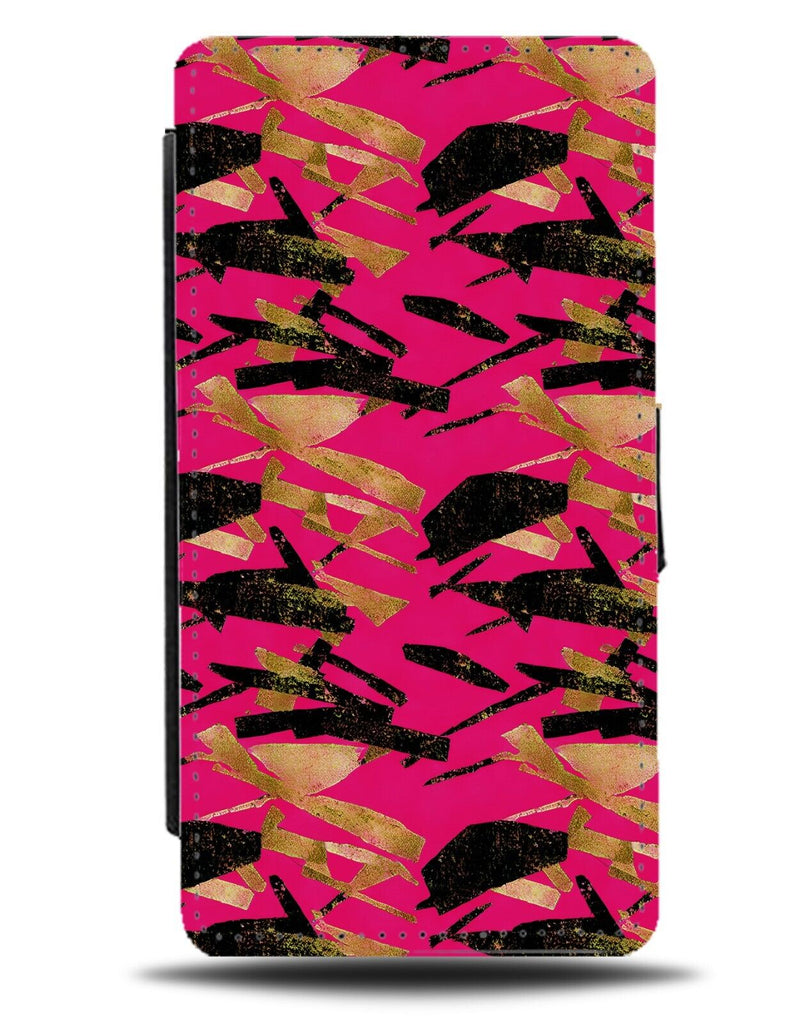 Hot Pink and Gold Paint Brush Strokes Flip Wallet Case Golden Gothic Grunge CF87