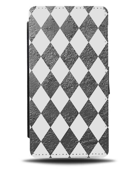 Silver and White Diamond Chequered Design Flip Wallet Case Coloured F184