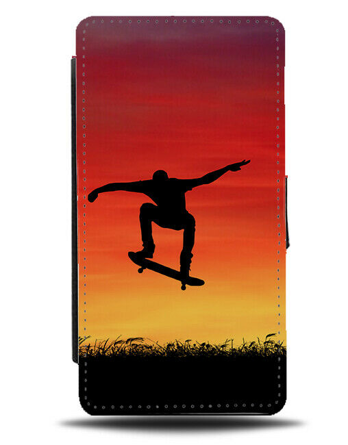 Skateboard Flip Cover Wallet Phone Case Skateboarder Board Sunrise Sunset i768