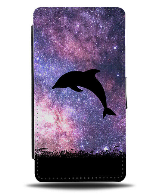 Dolphin Silhouette Flip Cover Wallet Phone Case Dolphins Space Stars Sky i176