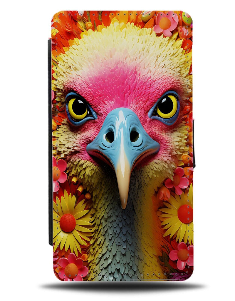 Ostrich Head Flip Wallet Case Face Ostriches Beak Eyes Bird Big Pink Floral DH14