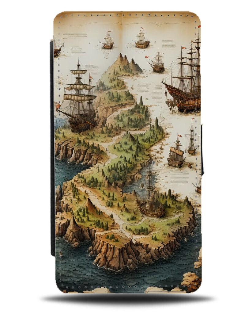 Pirates Land Flip Wallet Case Lands Map Treasure Adventure Island Pirate DE63