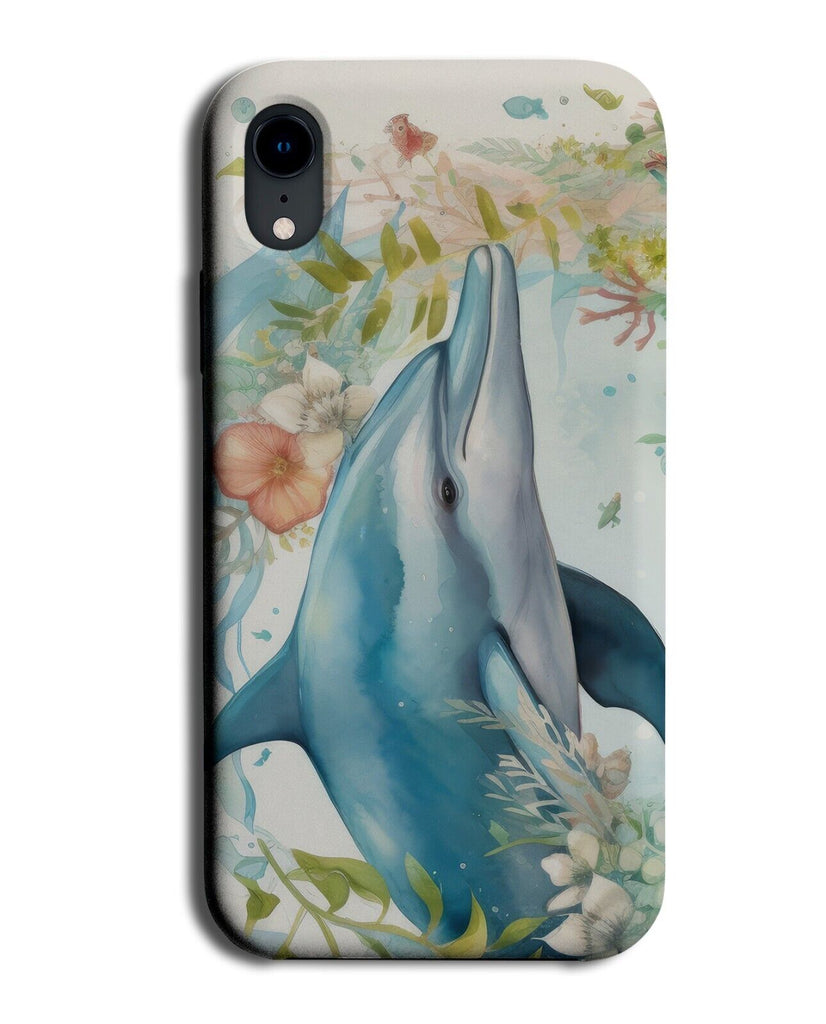 Watercolour Dolphins Flowers Phone Case Cover Floral Dolphin Oil Painting BD49