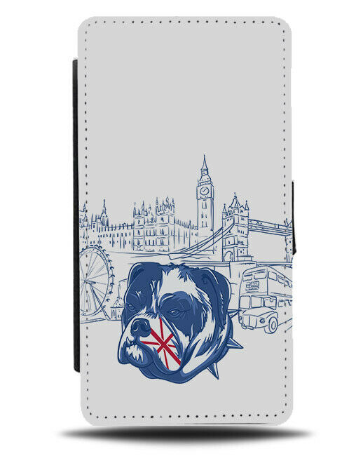 Blue British Bulldog Flip Wallet Phone Case Bull Dog London Skyline UK Dogs E482