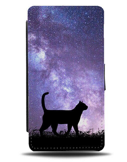 Cat Silhouette Flip Cover Wallet Phone Case Cats Kitten Moon Universe i202