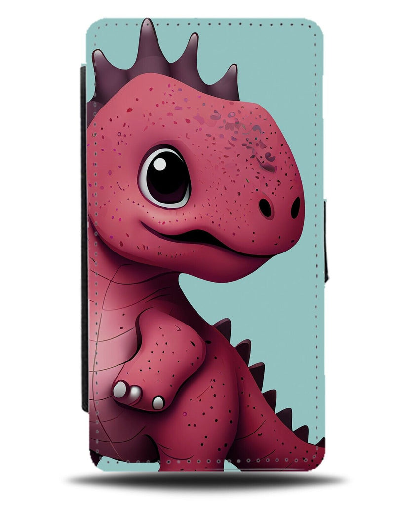 Dark Red Tiny Dinosaur Flip Wallet Case Dinosaurs Cartoon Childrens Reptile AD30
