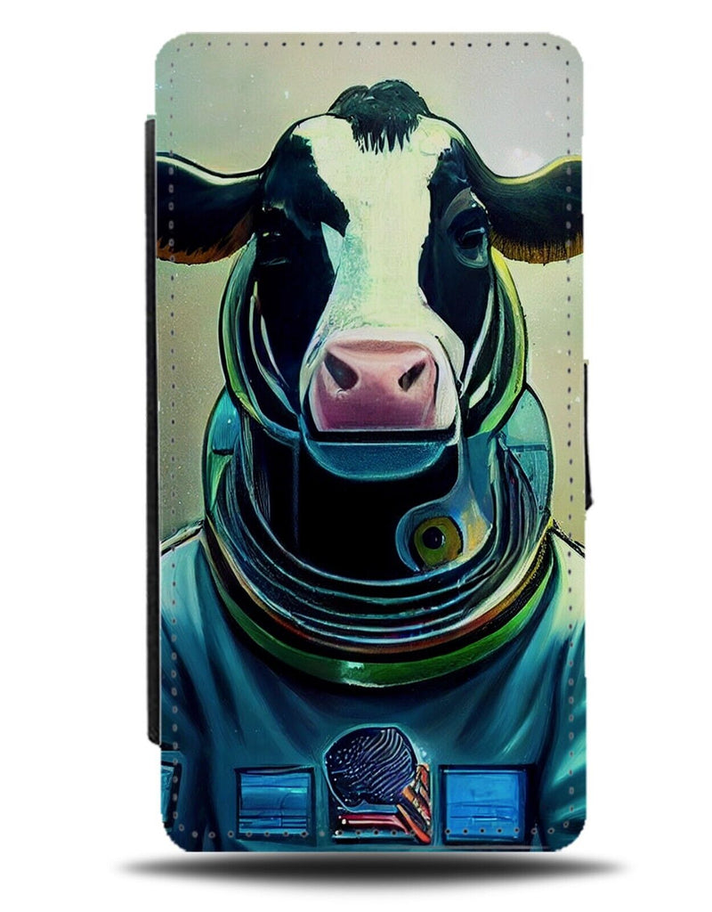Cow Astronaught Flip Wallet Case Stars Cows Funny Space Suit Animal In Farm AB30