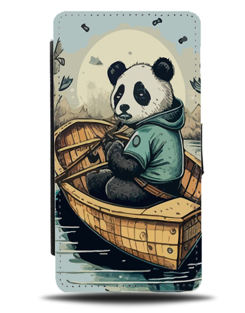 Panda Bear In Fishing Boat Funny Flip Wallet Case Pandas Fisherman Boats AA10