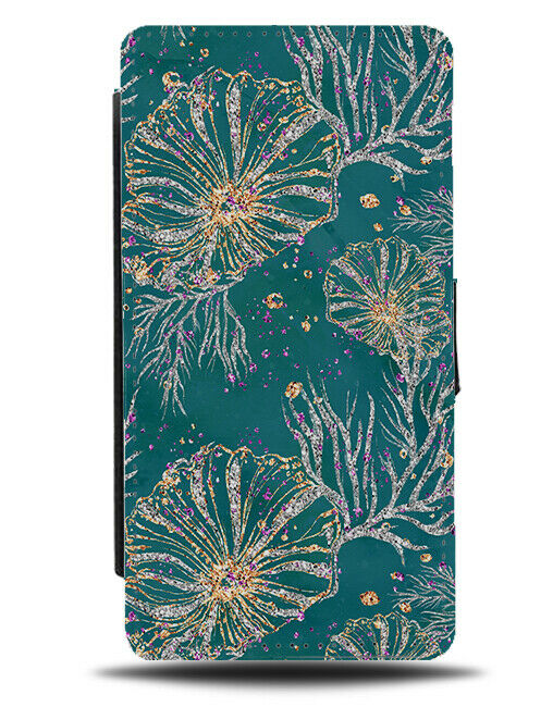 Green and Gold Sea Jellyfish Flip Wallet Case Jelly Fish Shells Ocean Mint F950