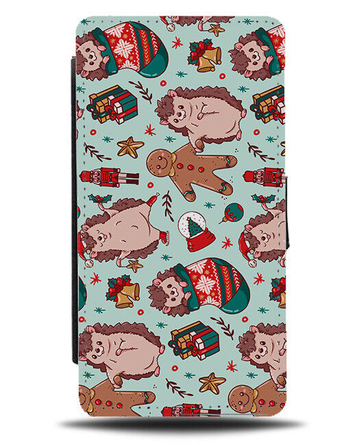 Christmas Hedgehog Flip Wallet Case Hedgehogs Gingerbread Man Stocking Xmas N691