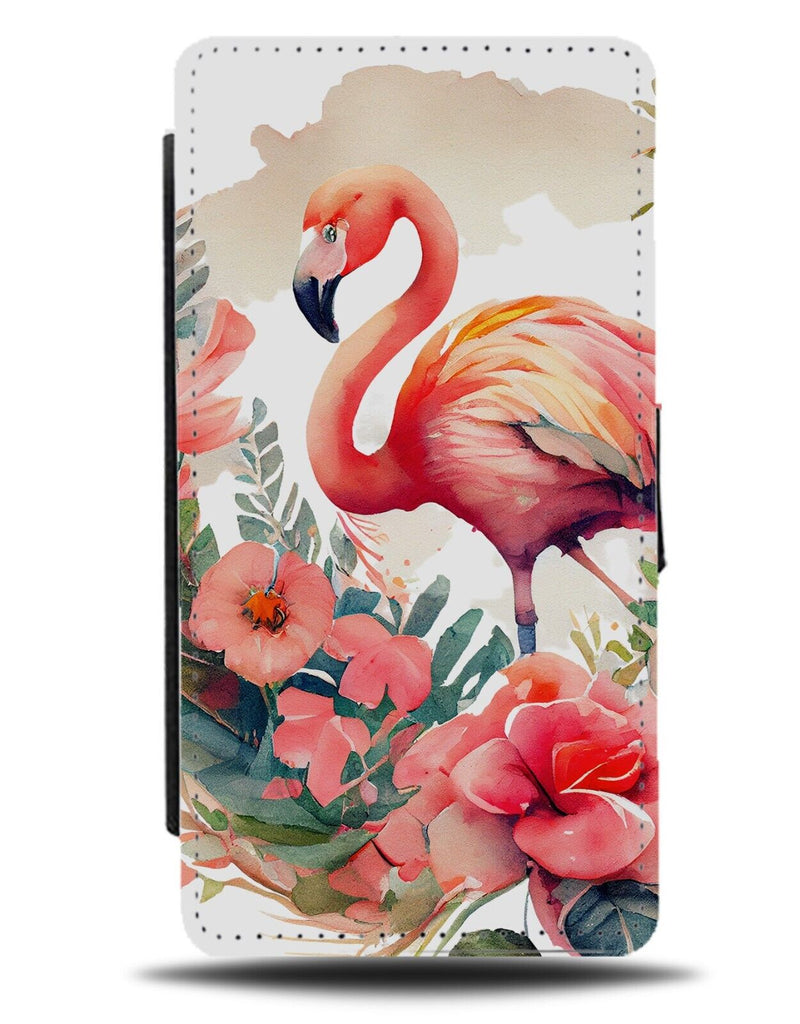 Water-colour Floral Flamingos Painting Flip Wallet Case Flamingos Pink AN62