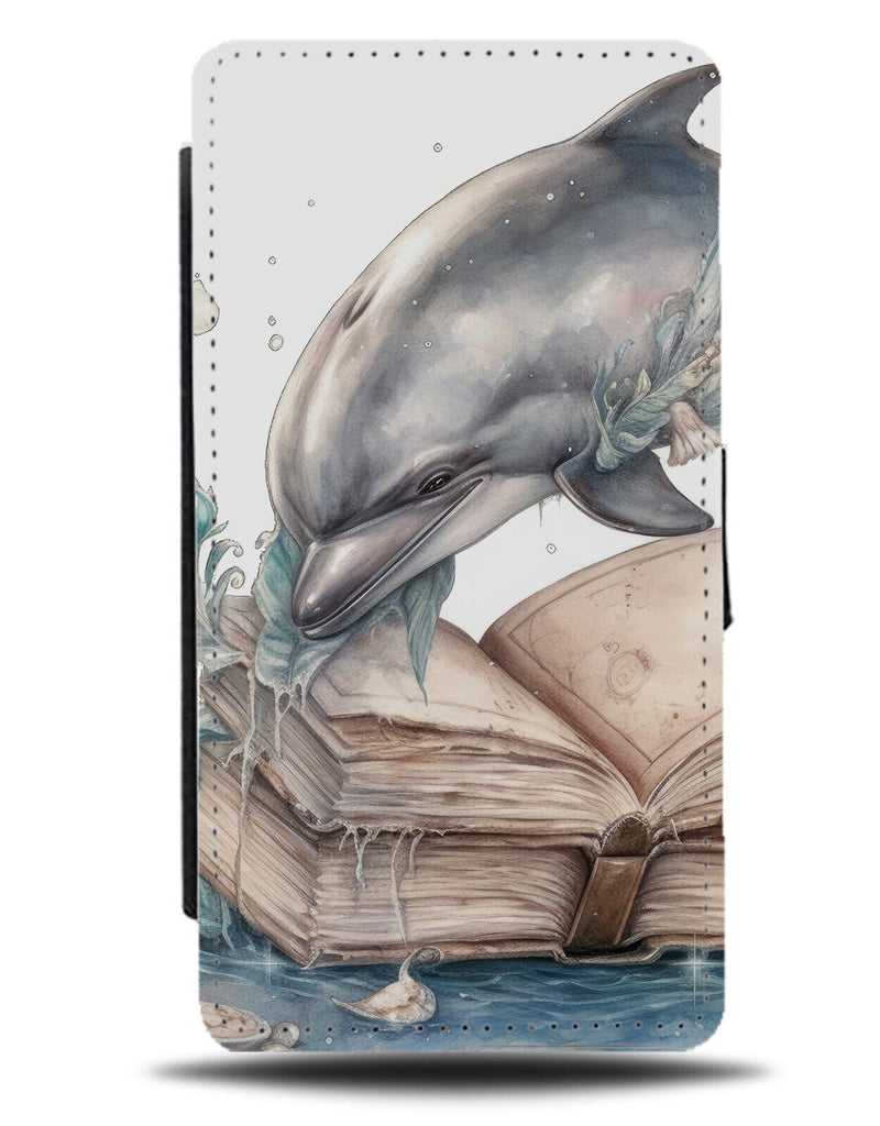 Dolphin Reading Book Flip Wallet Case Dolphins Ocean Book Geek Geeky Nerd AL54