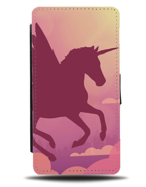 Flying Pegasus Unicorn Silhouette Flip Wallet Case Mythical Horse Wings K408