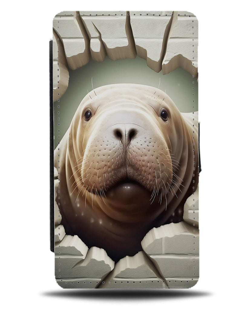 Novelty Walrus Head Through Cracked Wall Flip Wallet Case Funny Humorous DG57