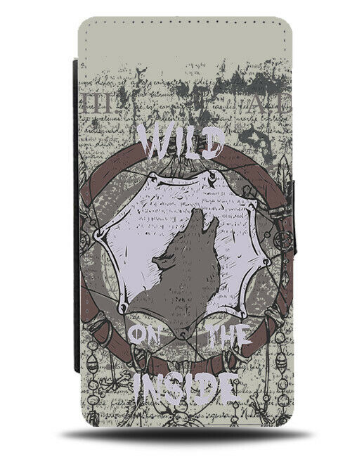 Artistic Wolf Frame Picture Flip Wallet Phone Case Framed Wolves Howling E534