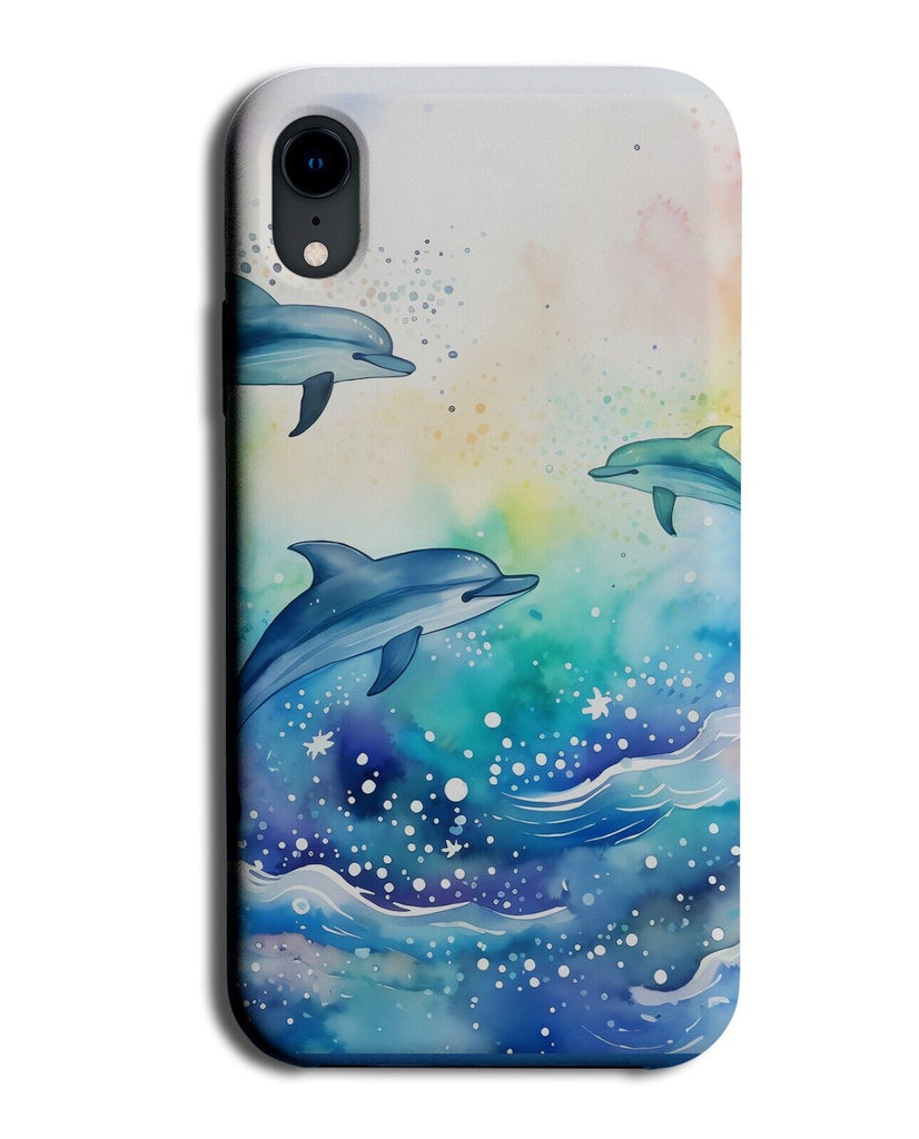 Dolphins Jumping Oil Painting Print Phone Case Cover Dolphin Underwater Sea CS60