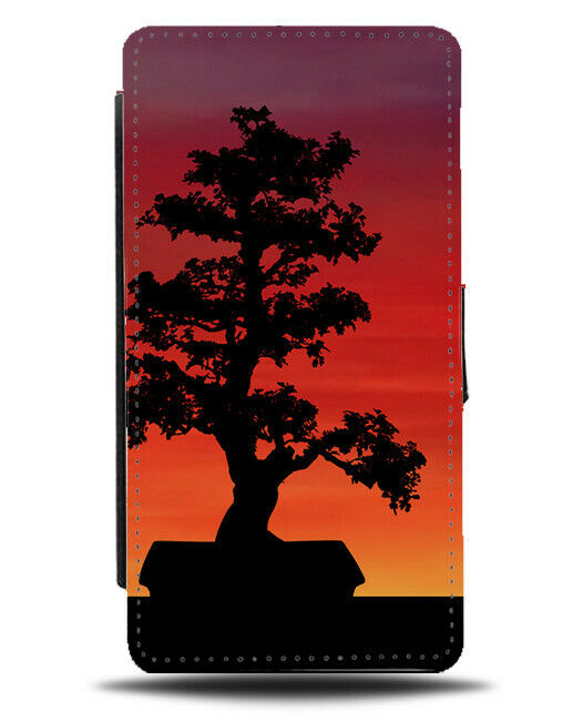 Sunset Bonsai Tree Flip Cover Wallet Phone Case Sunrise Plant Silhouette si391