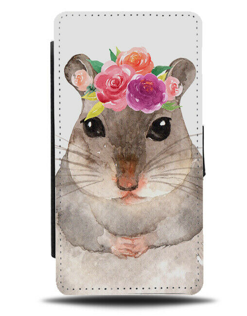 Hamster In Flower Crown Flip Wallet Case Girly Girls Floral Funny Hamsters H976