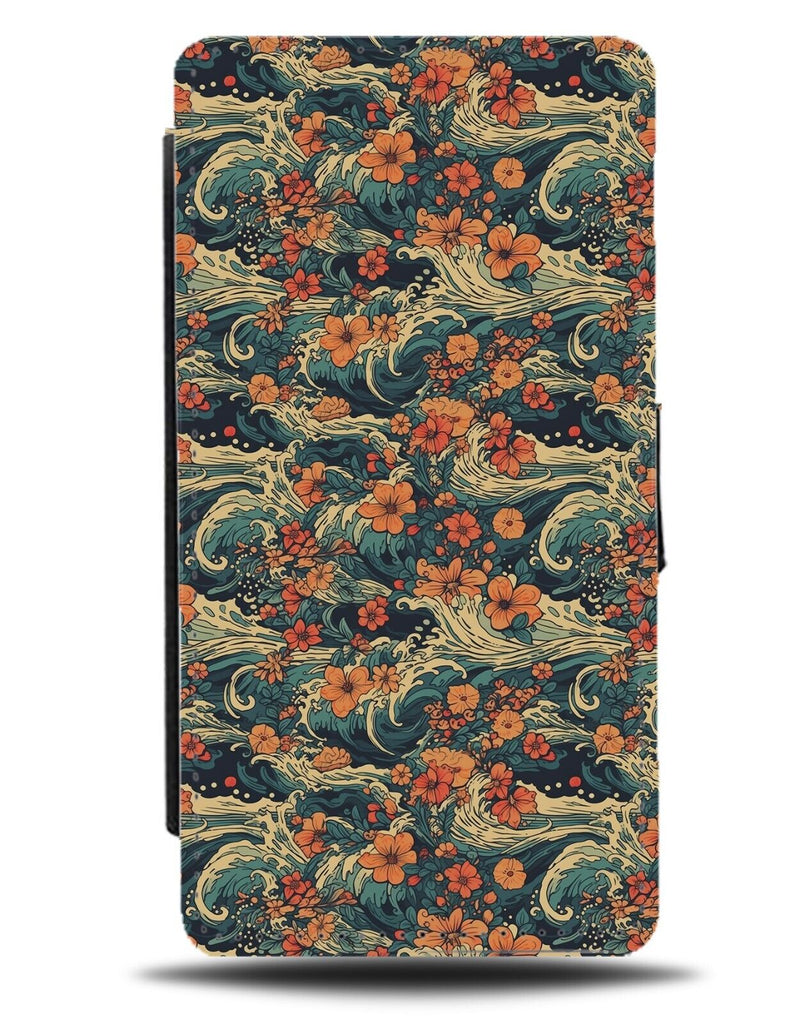 Retro Summer Waves Flip Wallet Case Wave Ocean Pattern Hawaiian Surfing Lei CL73