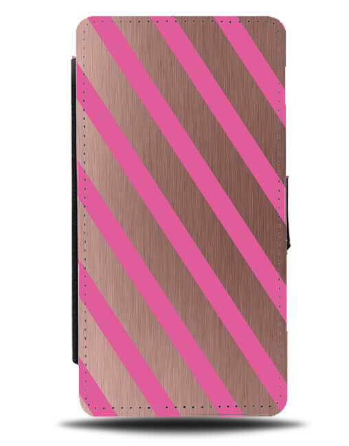 Rose Gold & Hot Pink Diagonal Stripes Flip Cover Wallet Phone Case Coloured i842