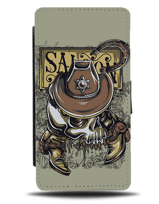 Cowboy Skull Flip Wallet Phone Case Cowboys Cow Boy Hat Salon Bar Western E264