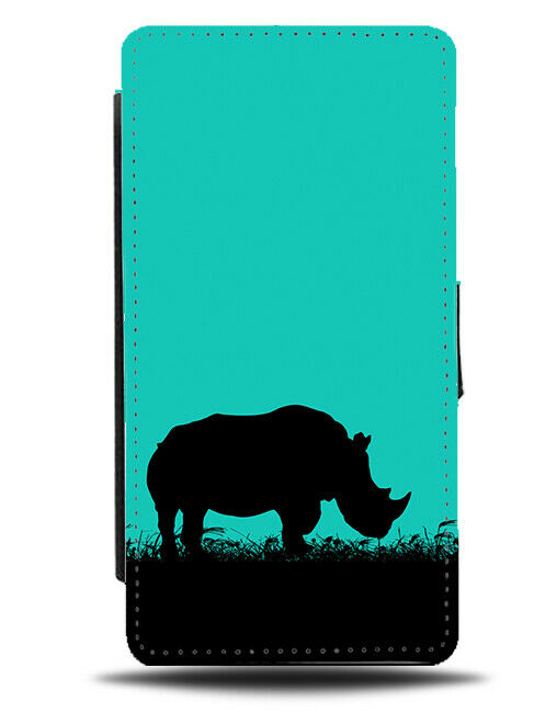 Rhino Silhouette Flip Cover Wallet Phone Case Rhinos Turquoise Green i284
