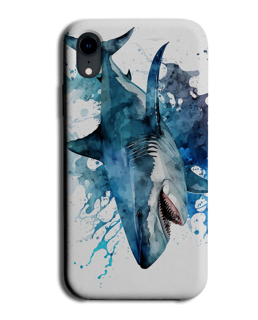 Watercolour Shark Oil Painting Phone Case Cover Artwork Great White Blue BD18