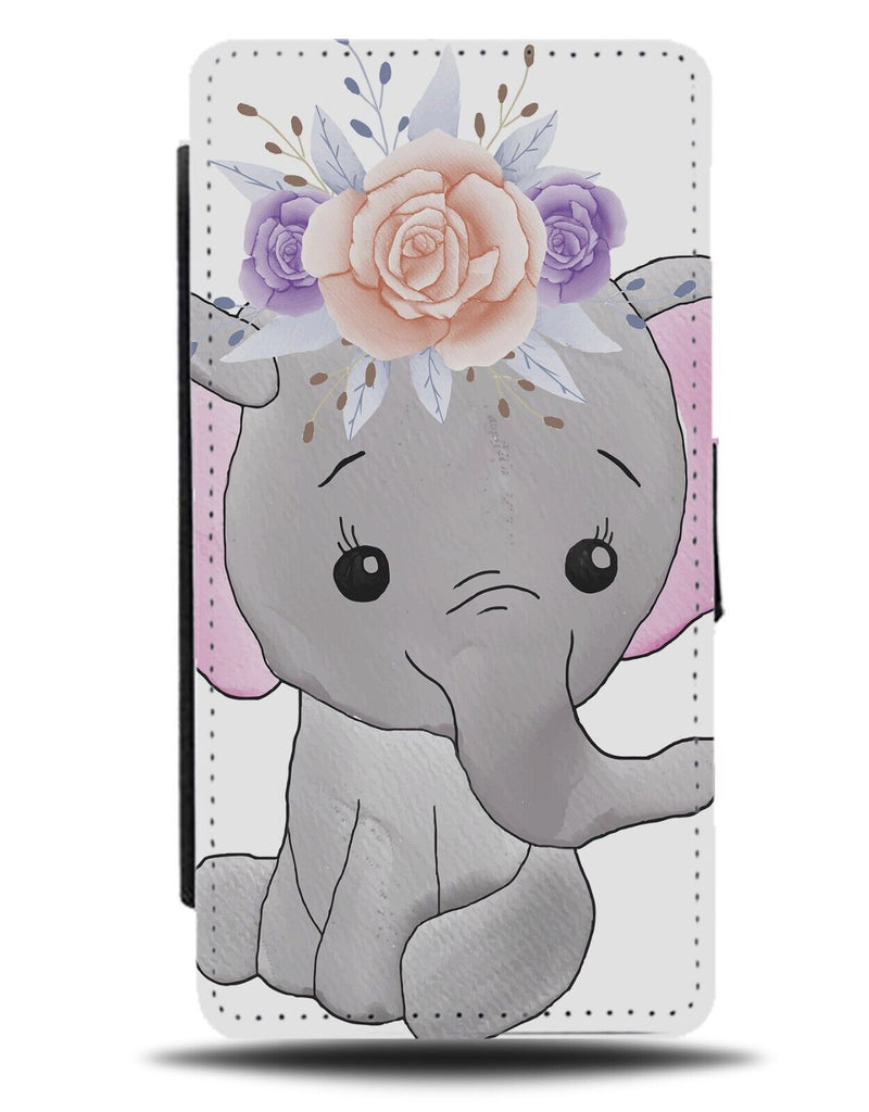 Cute Floral Elephant Cartoon Flip Wallet Case Elephants Face Eye Flowers BF58