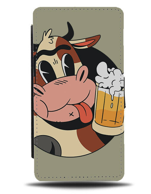 Funny Drunk Cow Flip Wallet Case Cows Cartoon Animal Beer Glass Pint Jug J024
