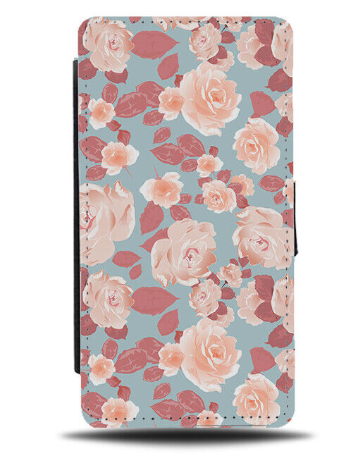 Pastel Pink Roses Flip Wallet Case Corsage Prom Pattern Flowers Coloured E594